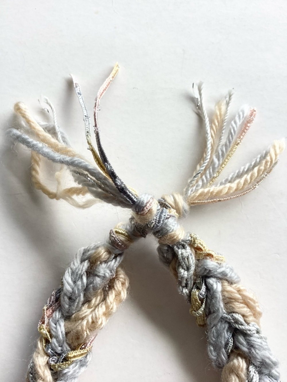 Necklace Hand Crafted Braided Boho Beaded Silver Grey Cream 18” - Picture 7 of 14